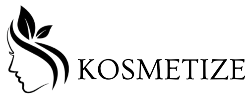 Logo of KOSMETIZE with a stylized face and leaf on a white background